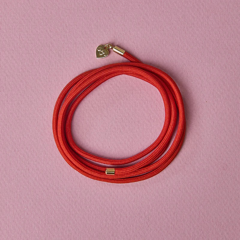 HART Coral Red Cord Necklace with Blue Enamel Bezel Charm