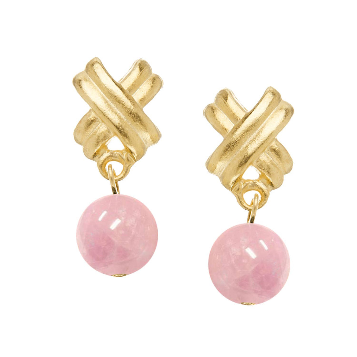 Mini X Drop Earrings - Pink Jasper