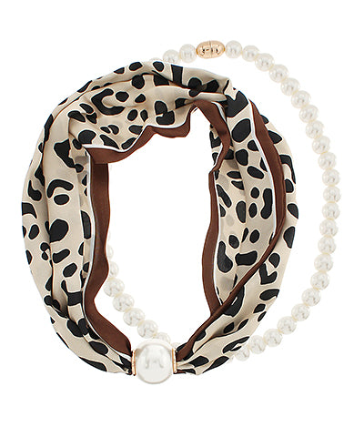 Cheetah + Pearl Layer Scarf Necklace