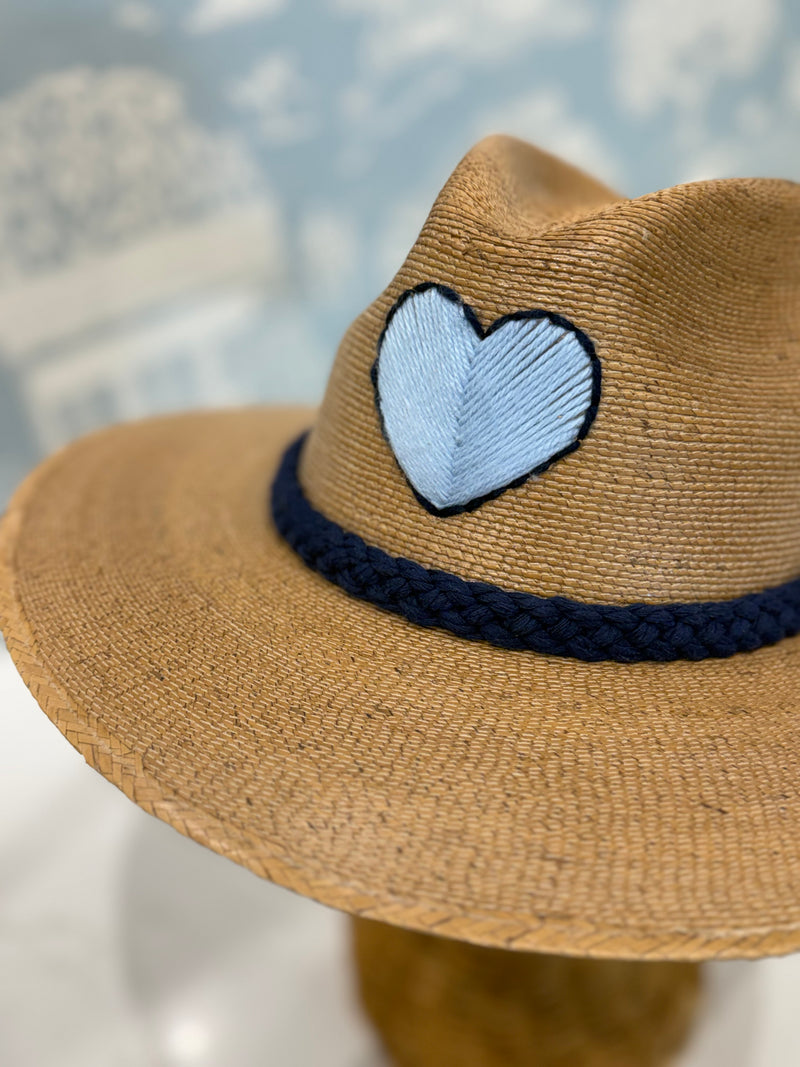 TIPSY THREADS Hat with Blue Heart + Navy Braid