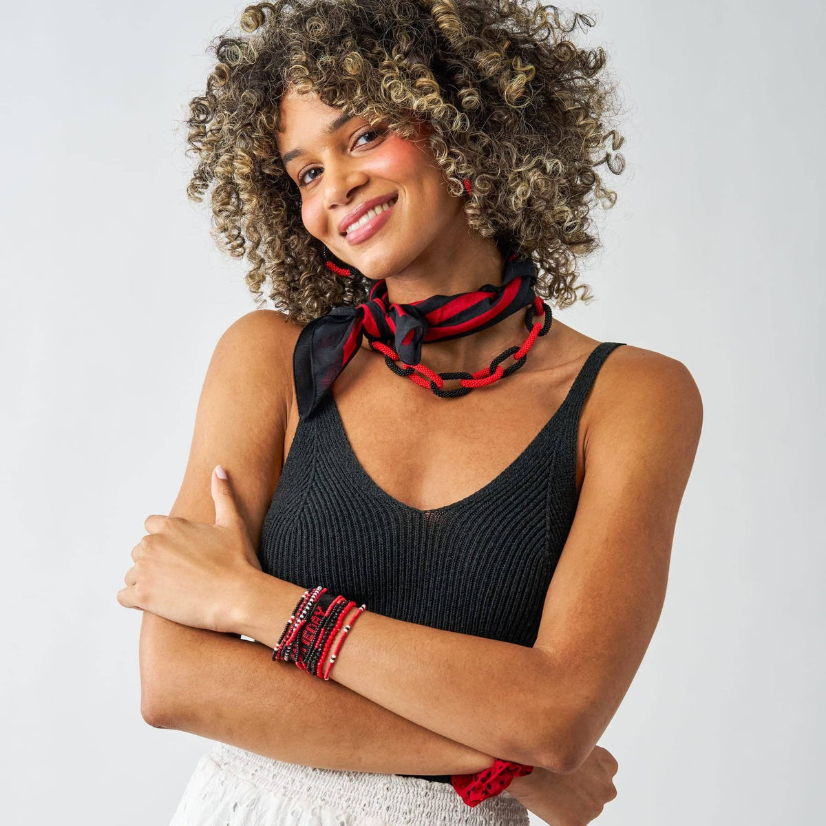 Game Day Chain Link Beaded Necklace Red + Black
