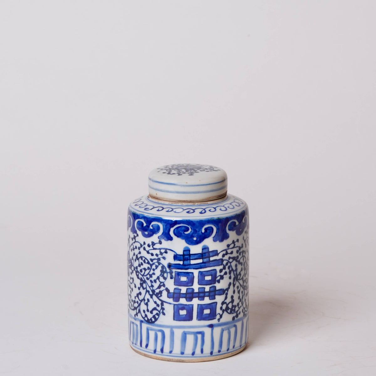 Blue and White Porcelain Double Happiness Cylinder Caddy