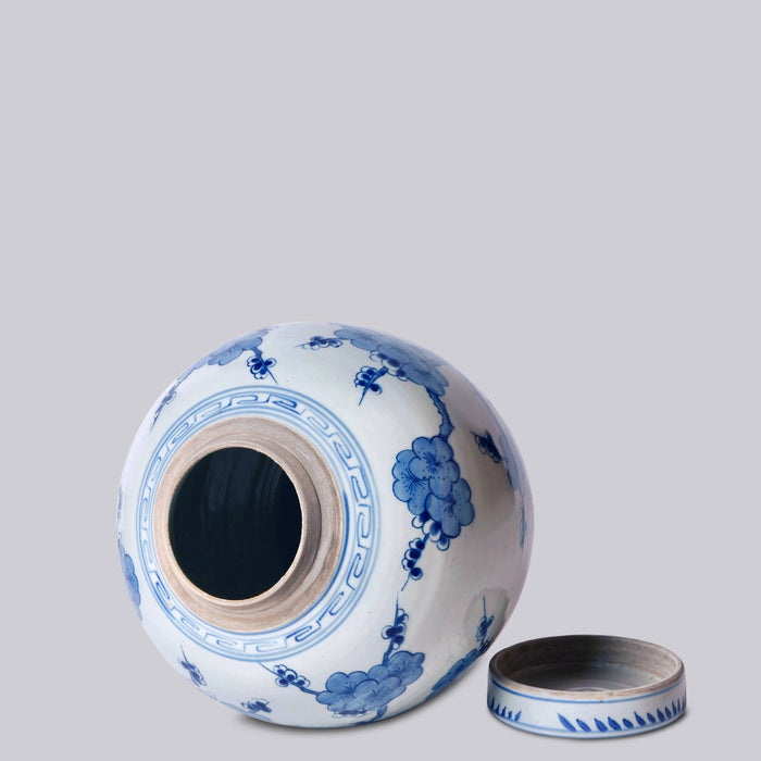 Blue and White Porcelain Cherry Blossom Round Storage Jar