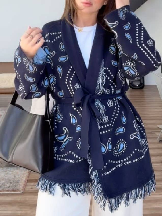 Floral Fringed Edge Knit Wrap