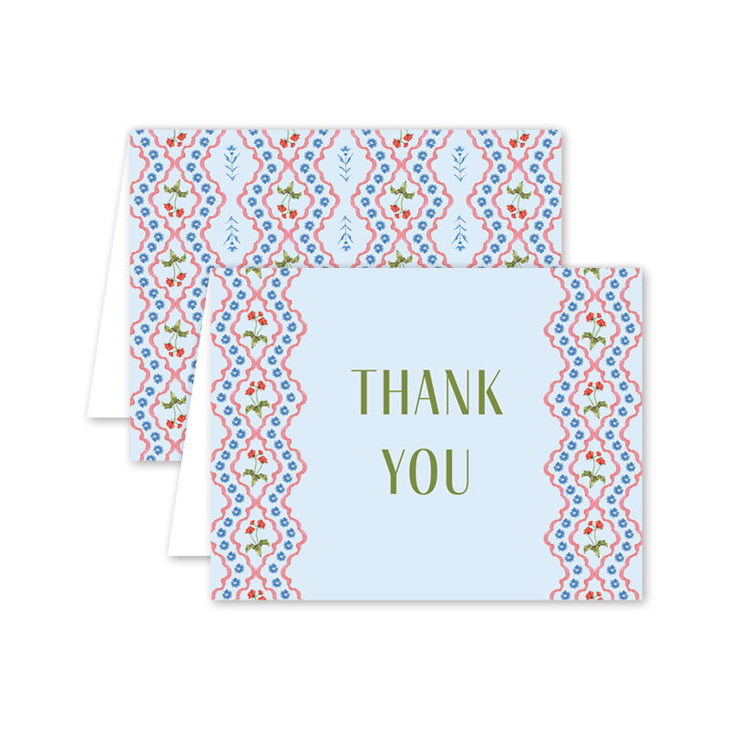 Lamia Damask Blue Thank You: Single Card