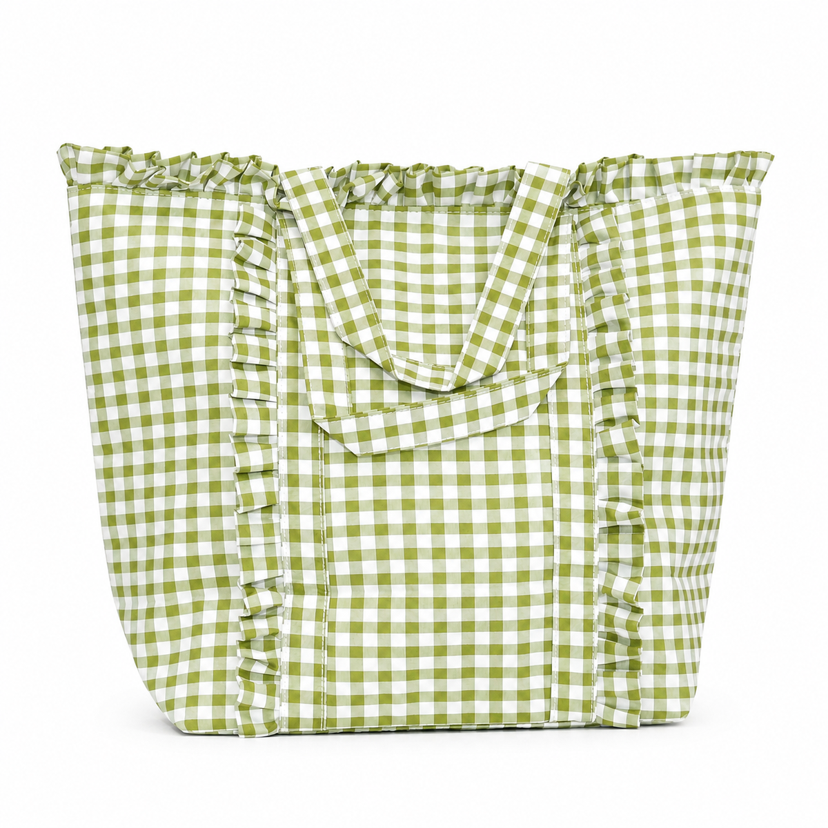 Gingham Ruffle Tote Bag Gingham Tote Embroidery Friendly : Light Blue