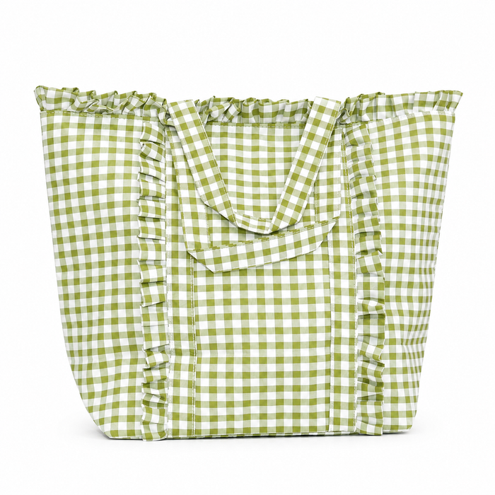 Gingham Ruffle Tote Bag Gingham Tote Embroidery Friendly : Green
