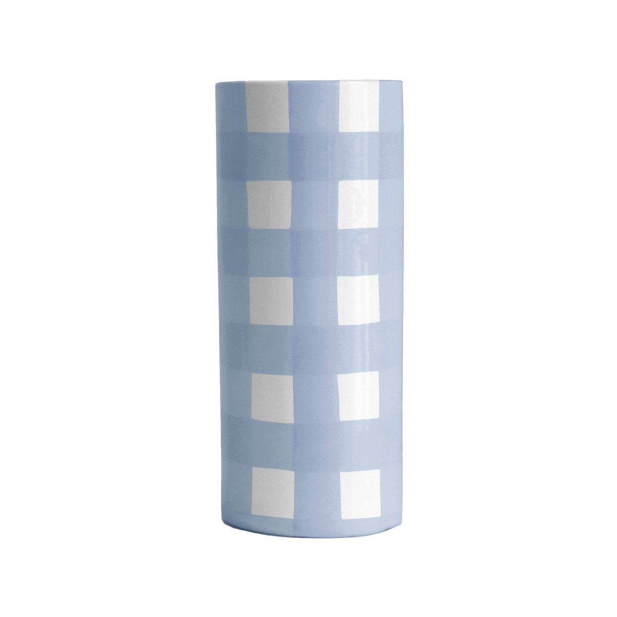 French Blue Gingham Column Vase