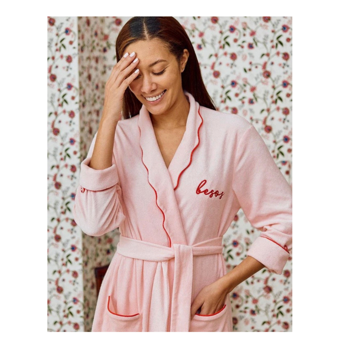 Weezie Women's Long Scallop Lightweight Robe - Pink and Red