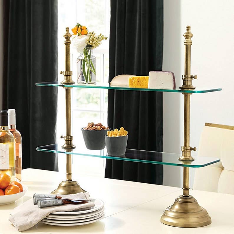 Glass Serving Stand Table top Glass brass antique