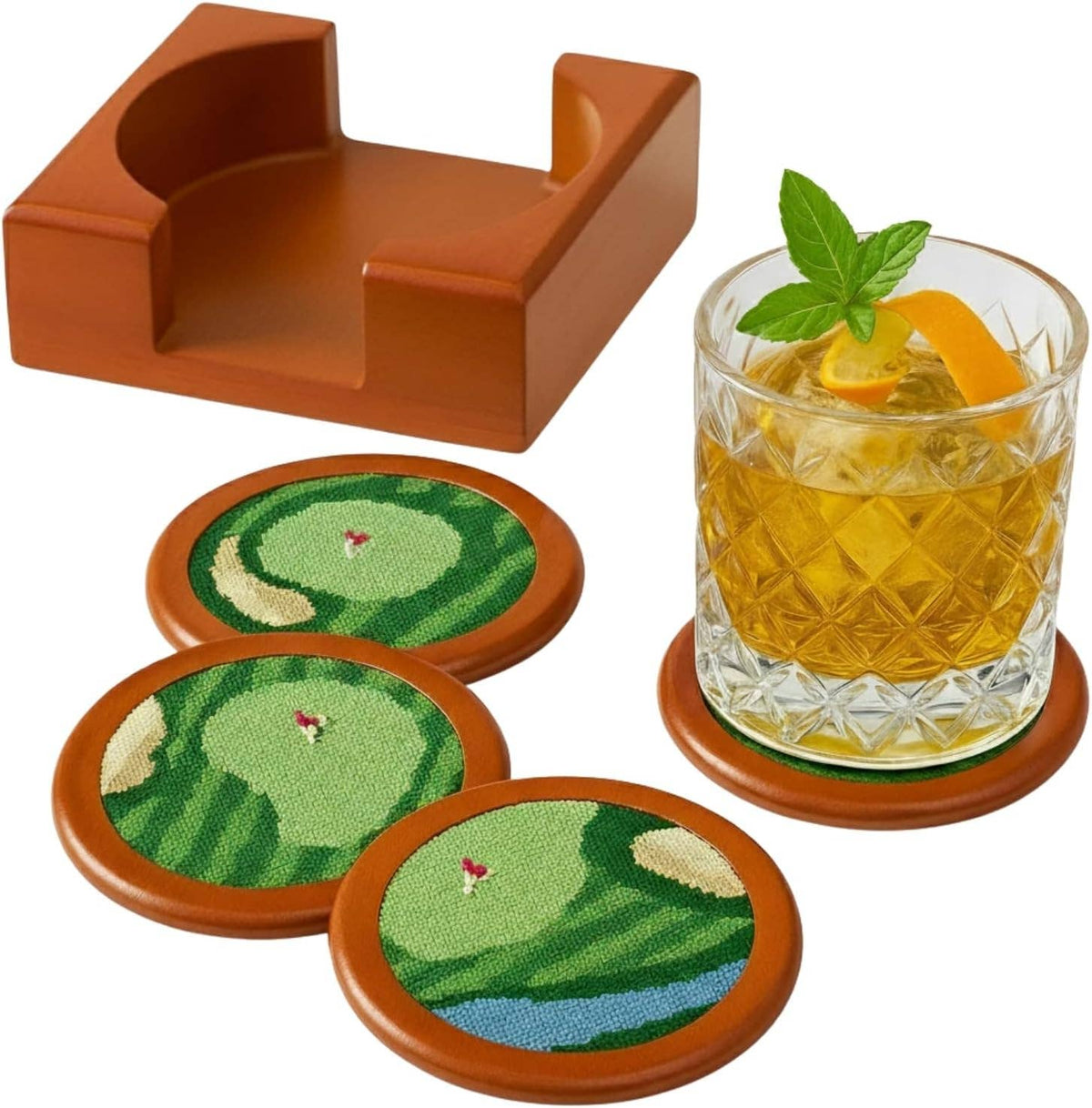 Needlepoint Golf Coaster Set