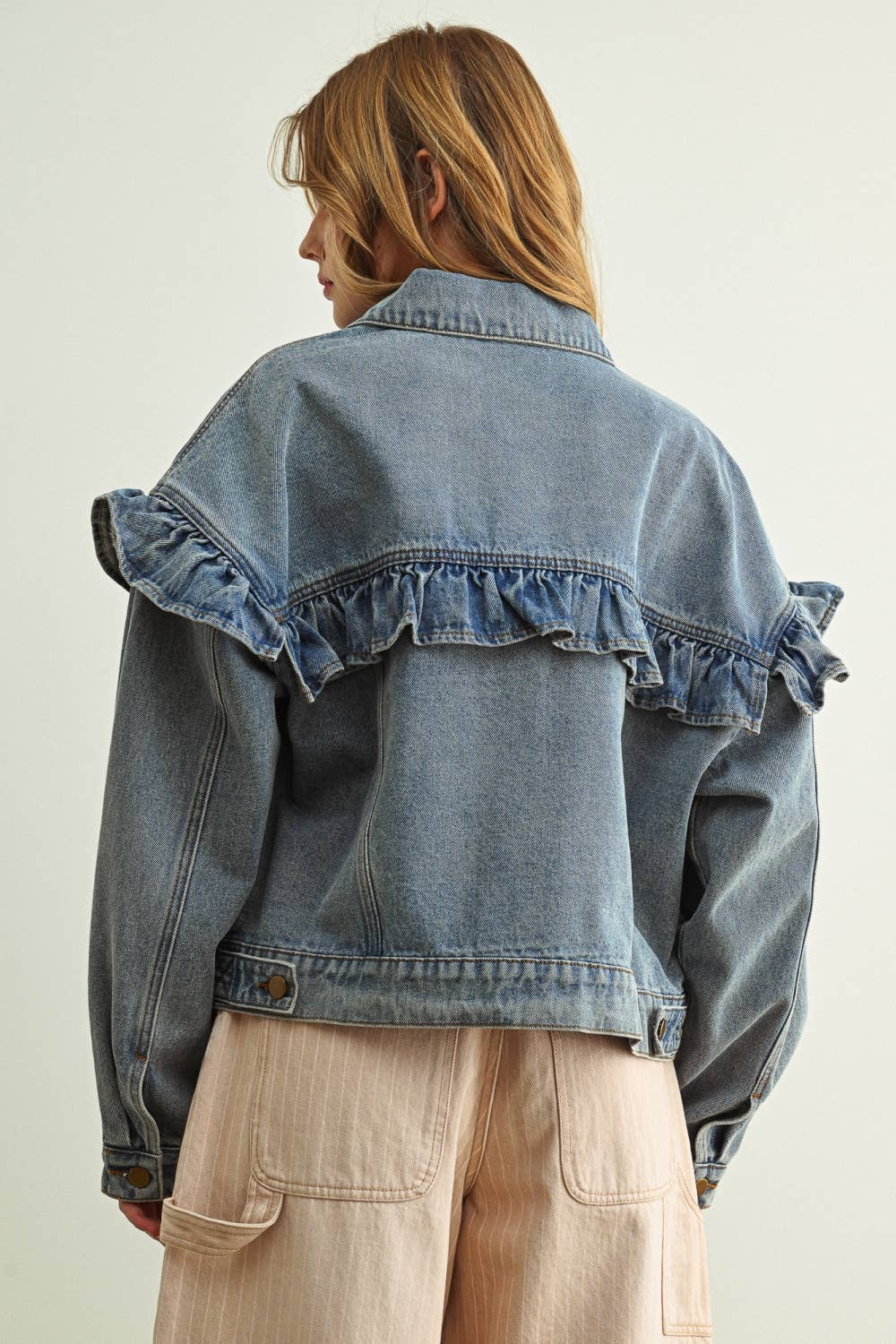 Oversized Ruffle Denim Jacket