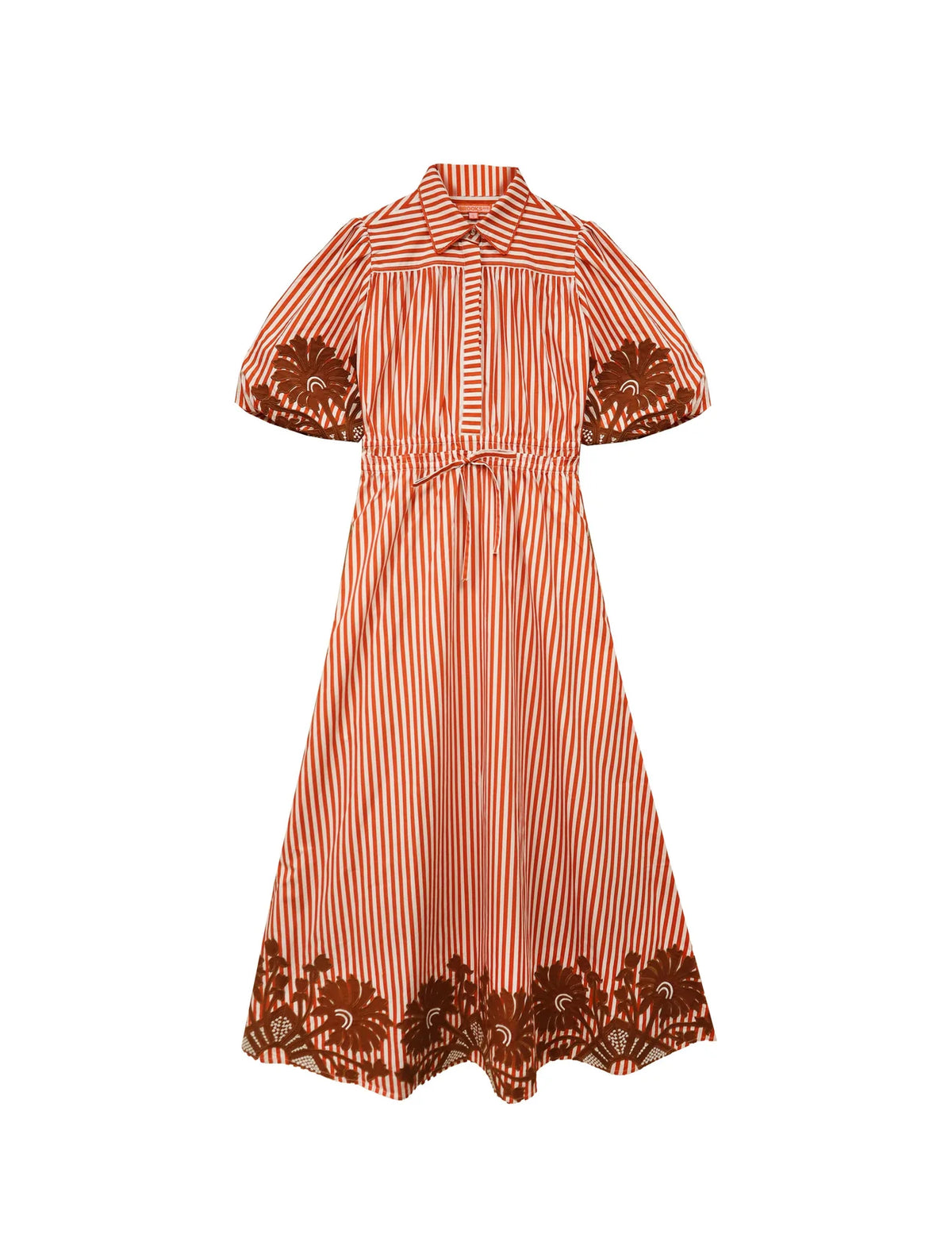 Banyan Puff Sleeve Midi Dress - Terracotta Stripe