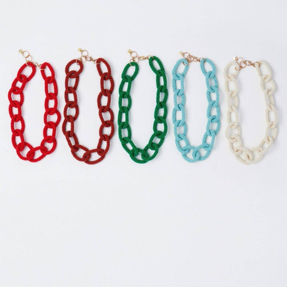Jenna Chain Link Beaded Necklace Ivory