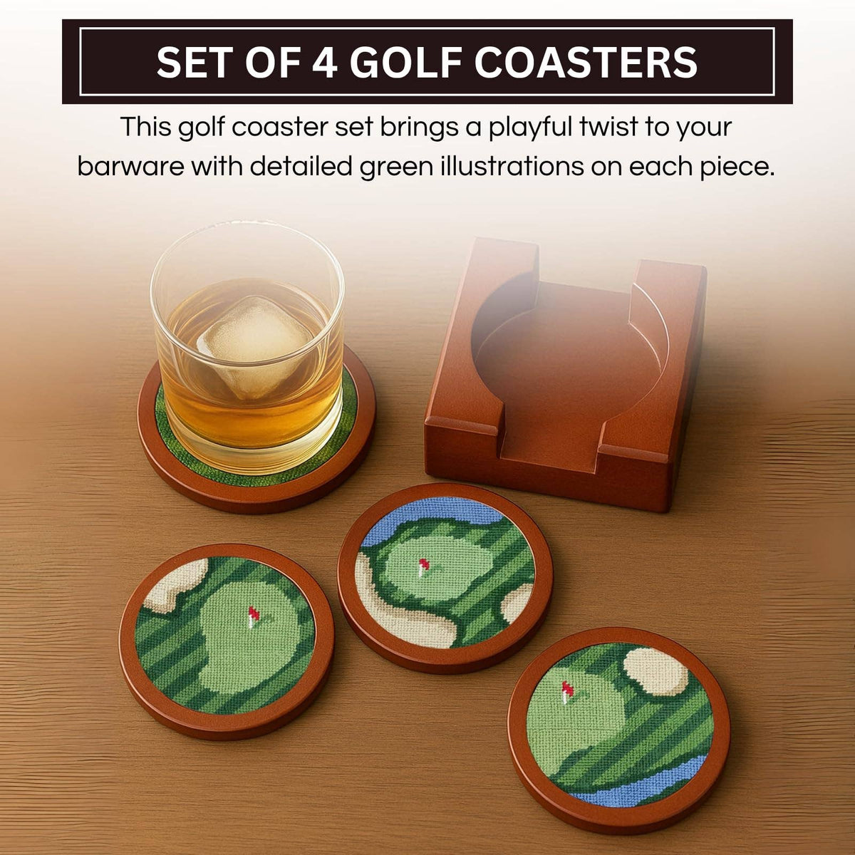 Needlepoint Golf Coaster Set