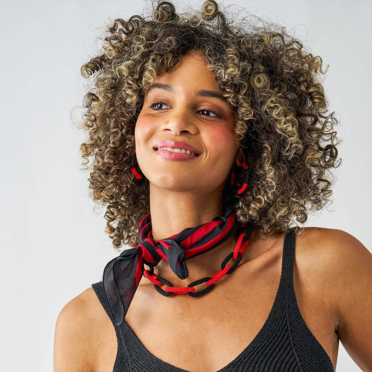 Game Day Beaded Color Block Hoop Earrings Red + Black