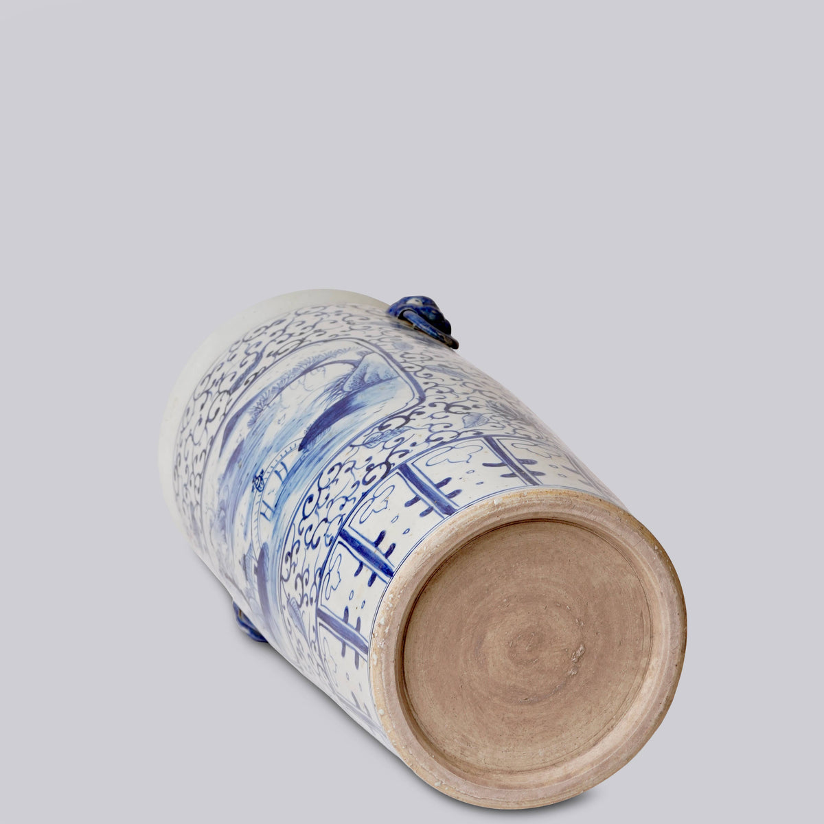 Blue and White Landscape Cartouche Porcelain Umbrella Stand