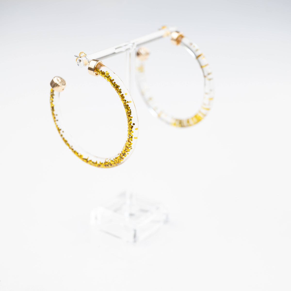 Gold Glitter Lightweight Acrylic Hoop Earrings: Large