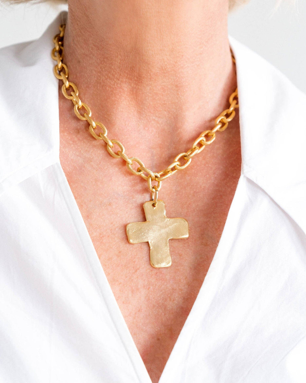 Solid Cross Necklace: Gold