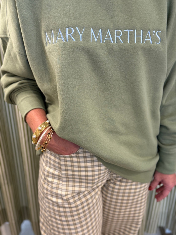 Mary Martha's Embroidered Mockneck Olive