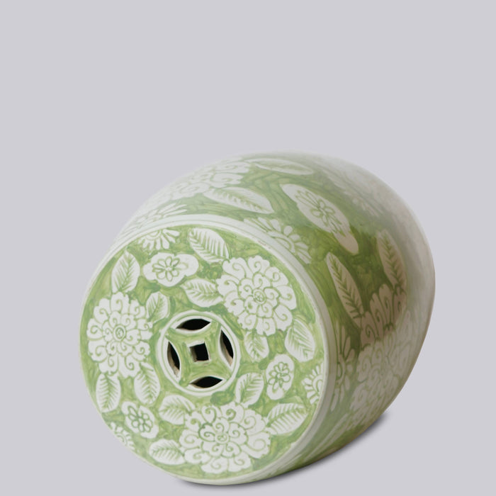 Green and White Porcelain Floral Garden Seat