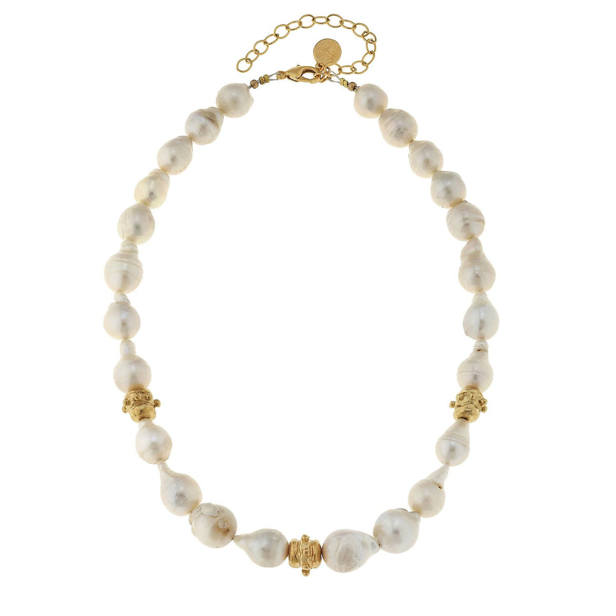Large Baroque Genuine Freshwater Pearls with Gold Bead Necklace