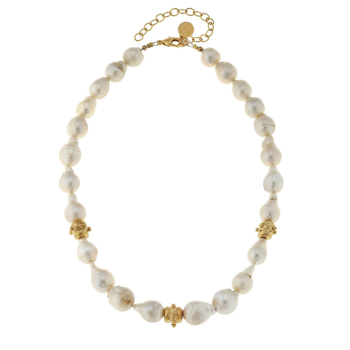 Large Baroque Genuine Freshwater Pearls with Gold Bead Necklace