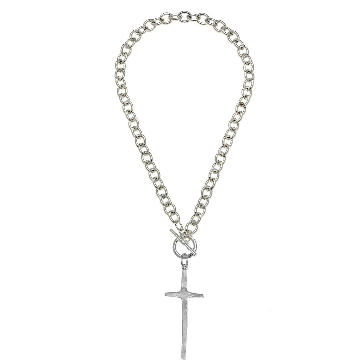 Silver Elongated Cross Toggle Necklace