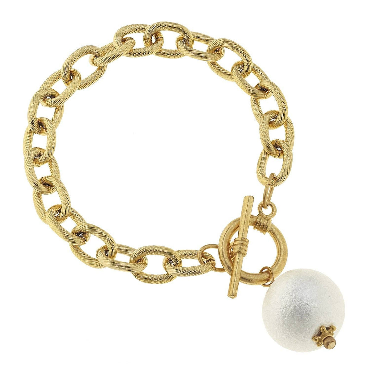 Cotton Pearl Toggle Bracelet: Gold