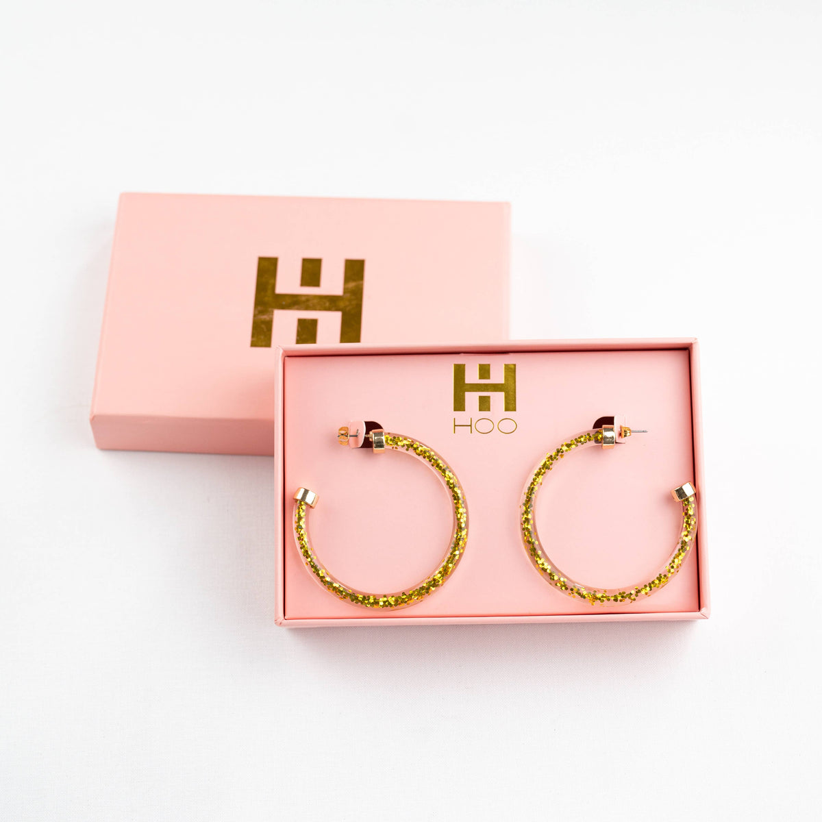Gold Glitter Lightweight Acrylic Hoop Earrings: Large