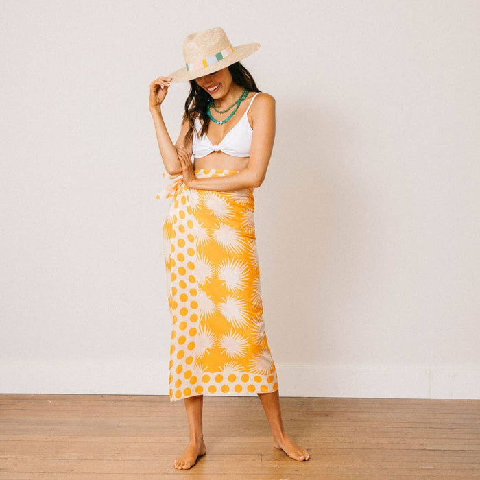 Gold Palm Geo with Gold Dot Sarong: One Size