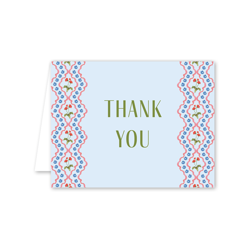 Lamia Damask Blue Thank You: Single Card