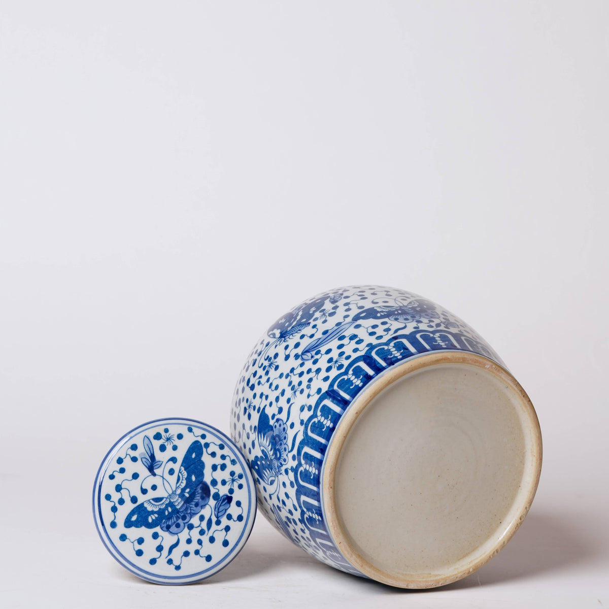 Polka Dots Butterfly Blue and White Porcelain Round Jar