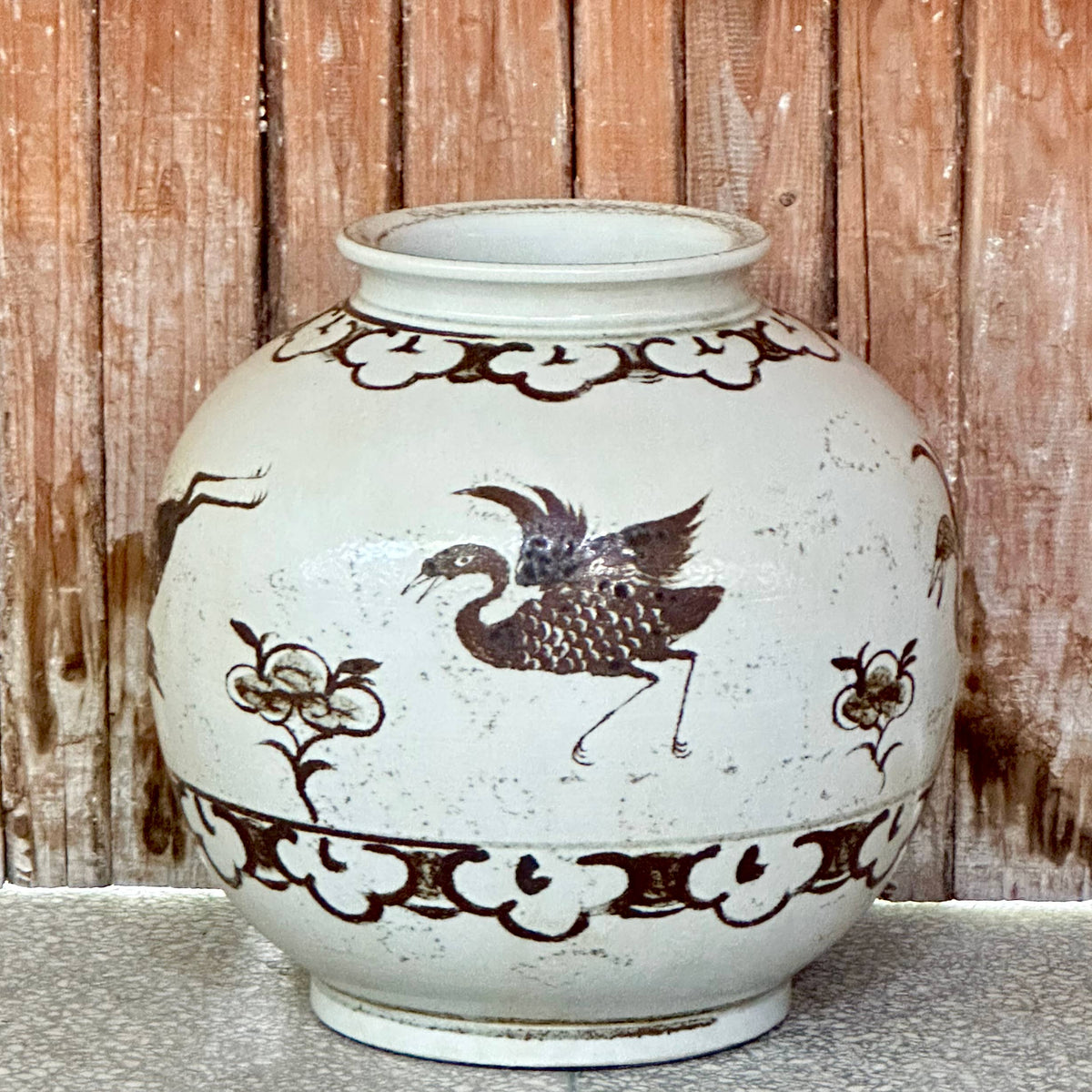 Rustic Copper Glazed Porcelain Crane Jar