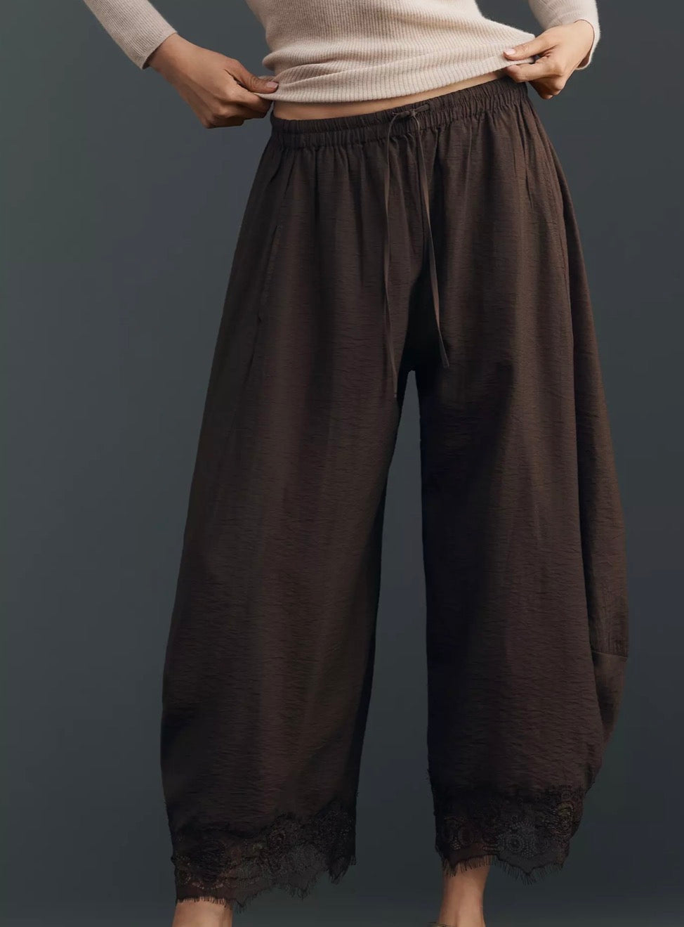 Cocoa Lace Hem Wide Leg Pants