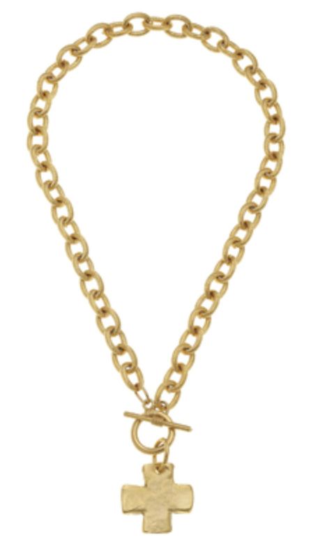 20" Handcast Gold Front Toggle Cross Necklace