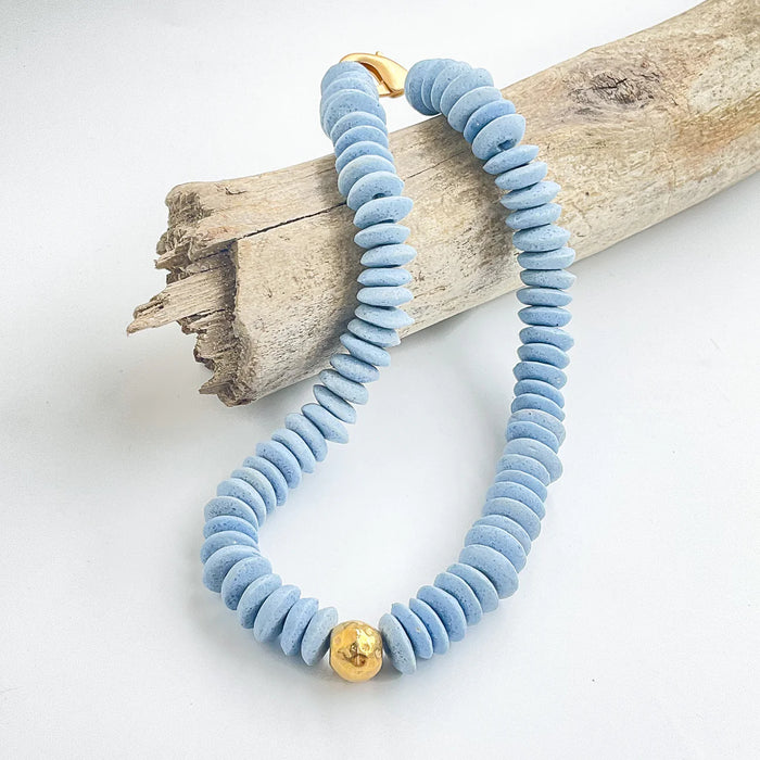 Heishi Necklace with Hammered Ball Denim