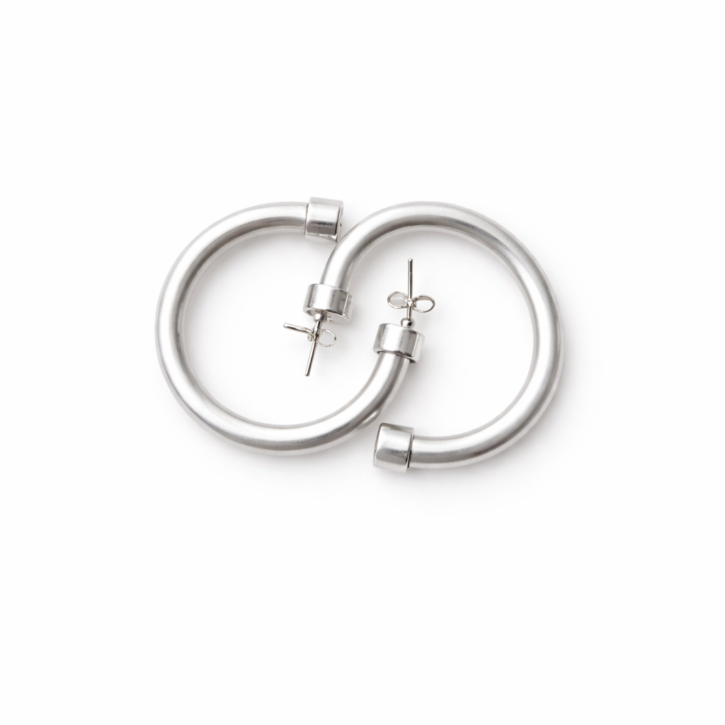 Brushed Silver Lightweight Acrylic Hoop Earrings: Small