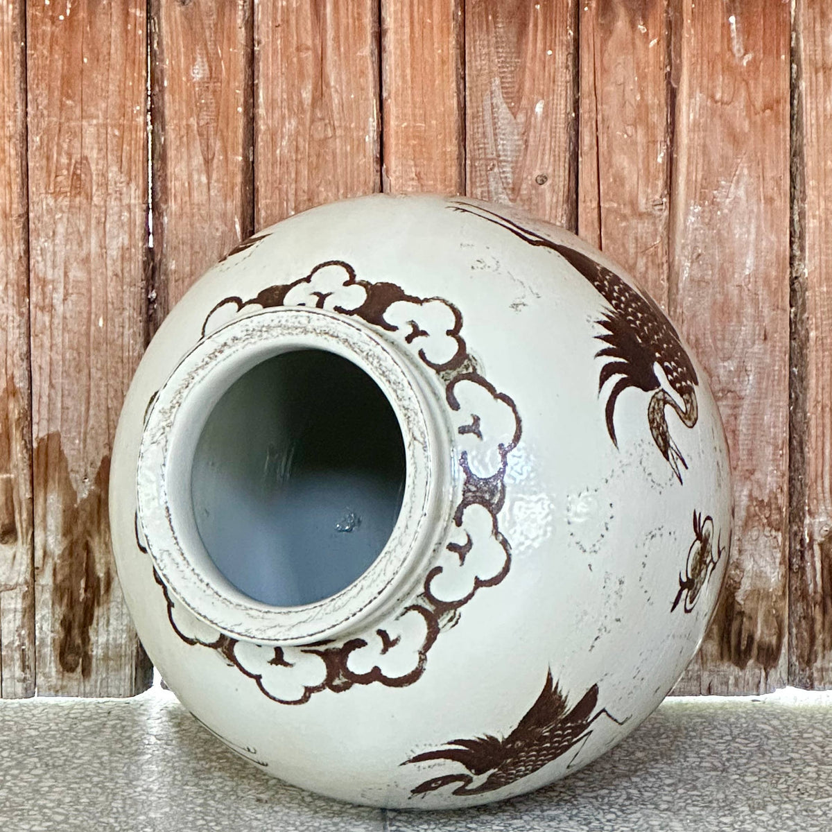 Rustic Copper Glazed Porcelain Crane Jar