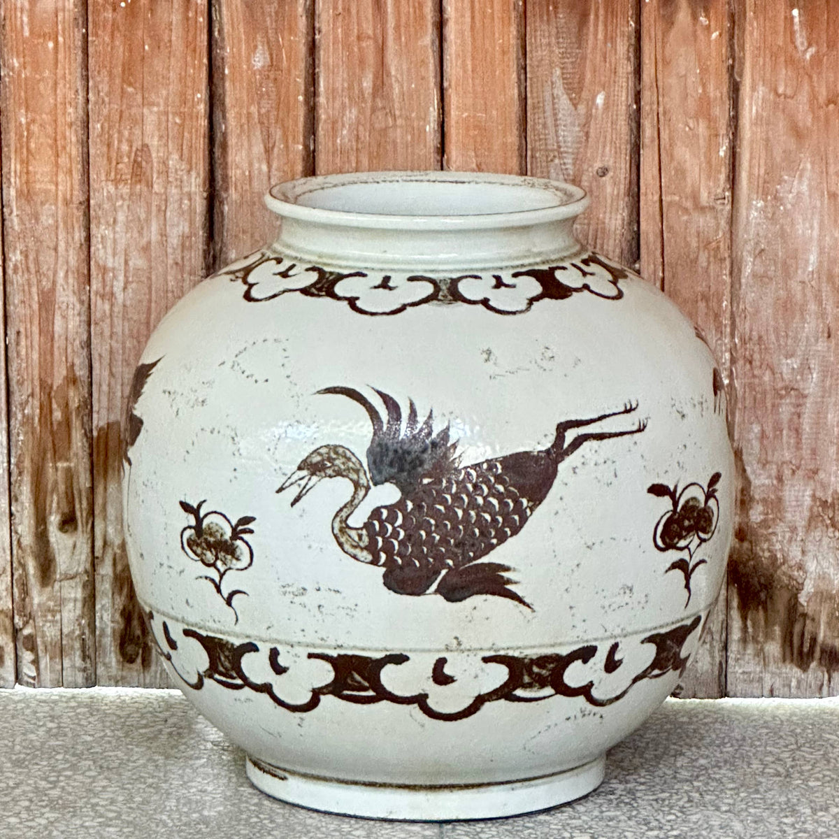 Rustic Copper Glazed Porcelain Crane Jar