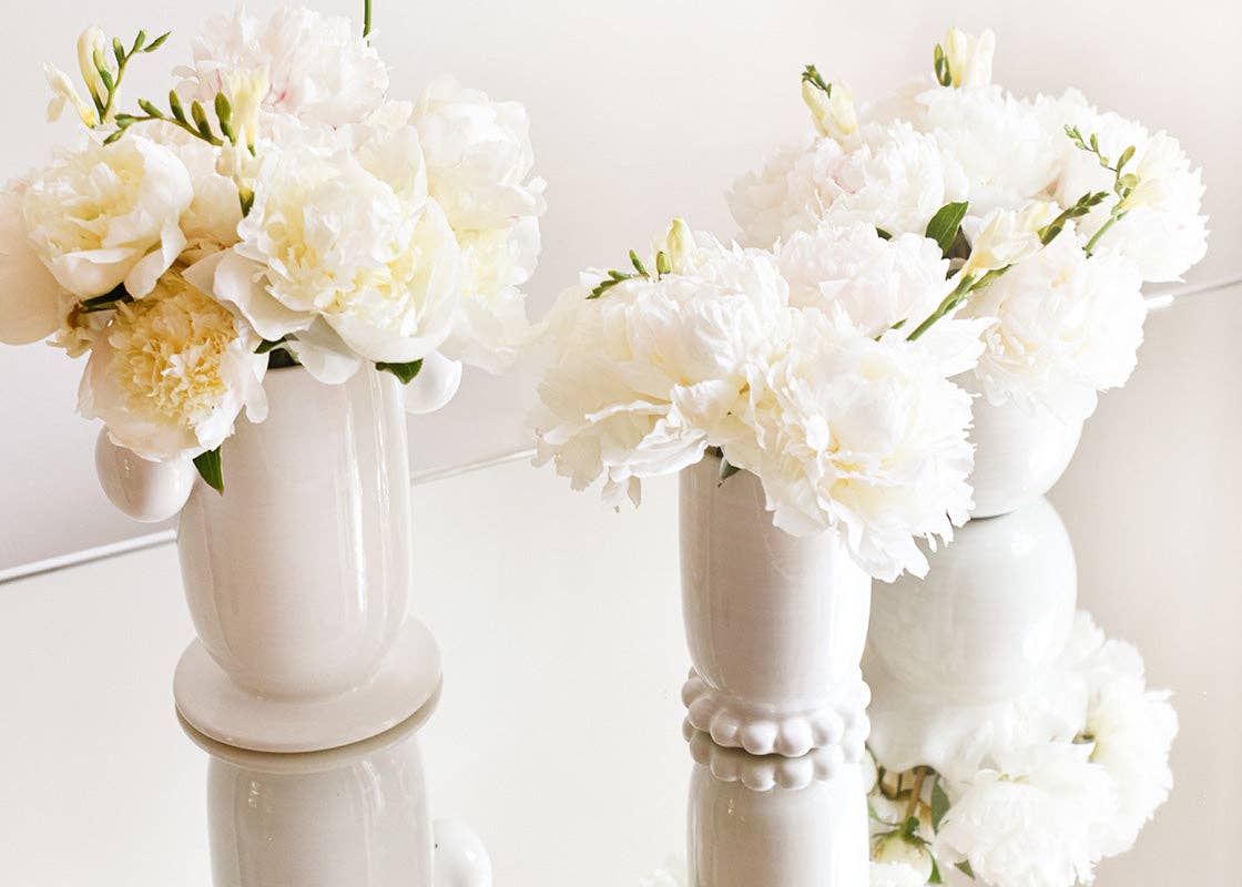 Signature White Medium Cylinder Vase with Knobbed Foot