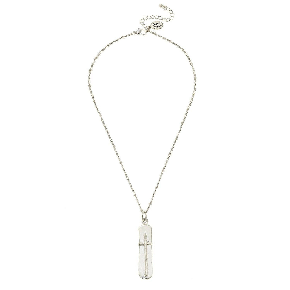 Dainty Bar Cross Necklace: Silver