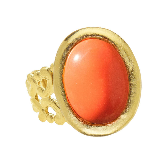 Pink Coral Cabochon Ring