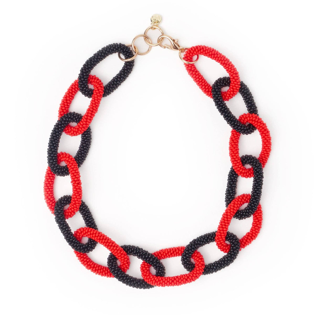 Game Day Chain Link Beaded Necklace Red + Black