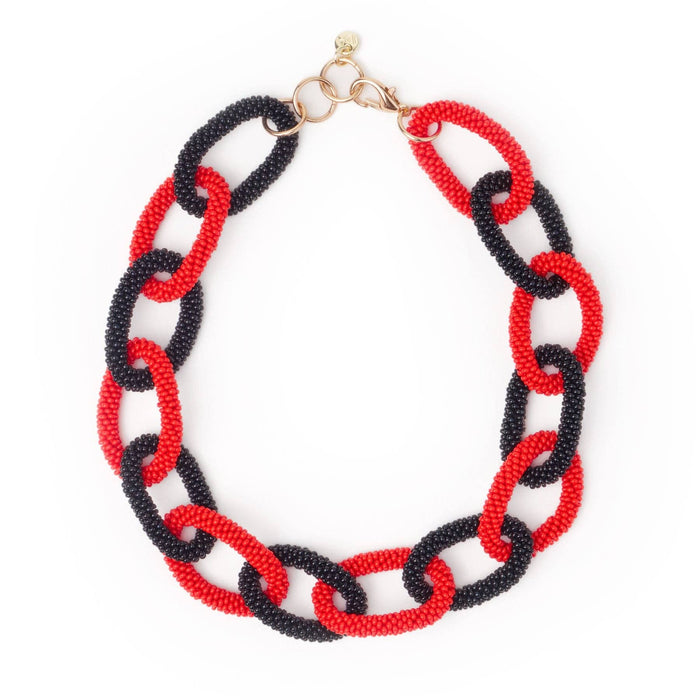 Game Day Chain Link Beaded Necklace Red + Black
