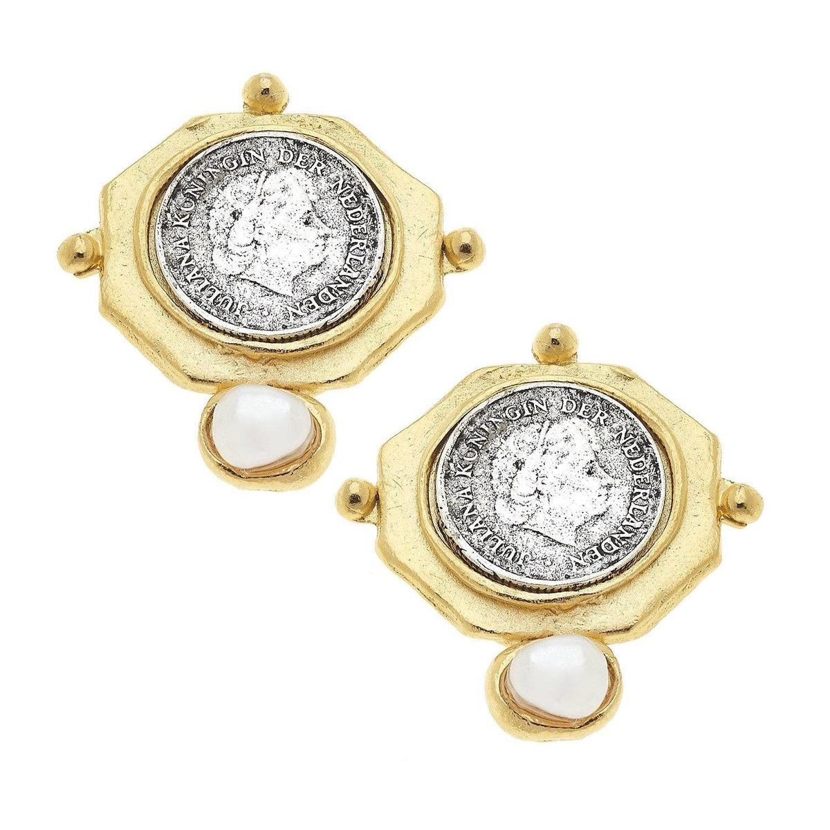 Dutch Coin and Pearl Studs