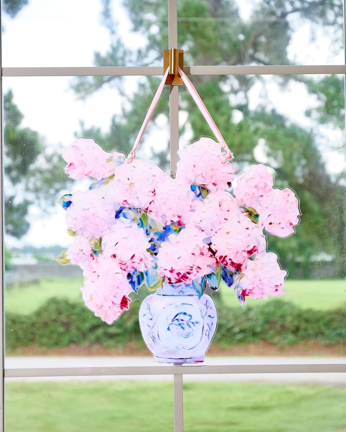 Pink Chinoiserie Hydrangea Door Hanger