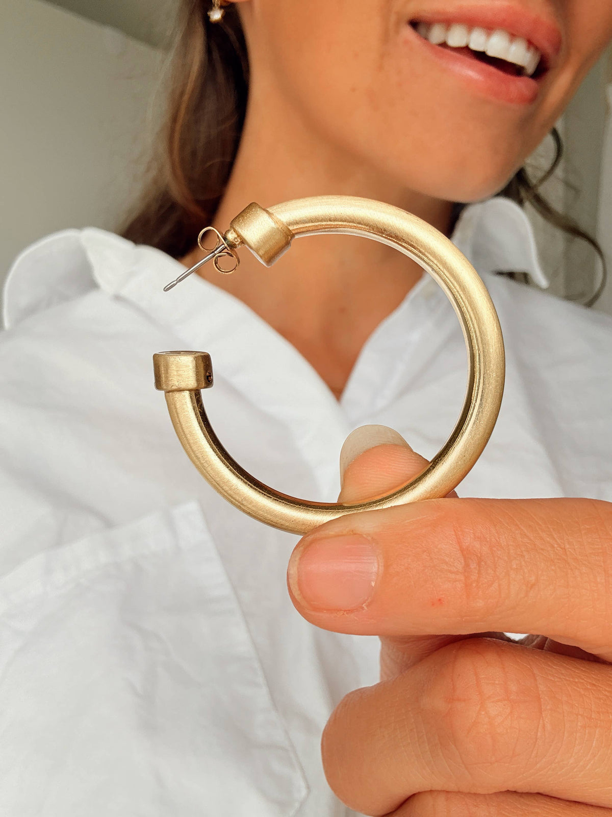 Brushed Gold Lightweight Hoop Earrings: Small