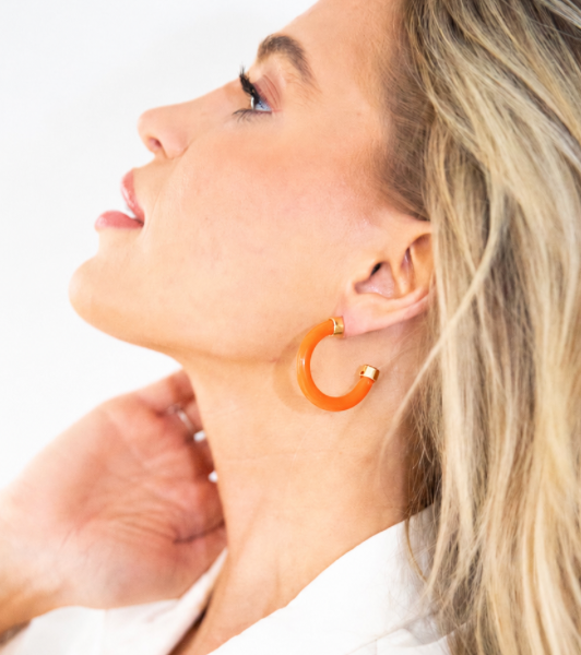 Bright Orange 1-Inch Lightweight Acrylic Hoop Earrings