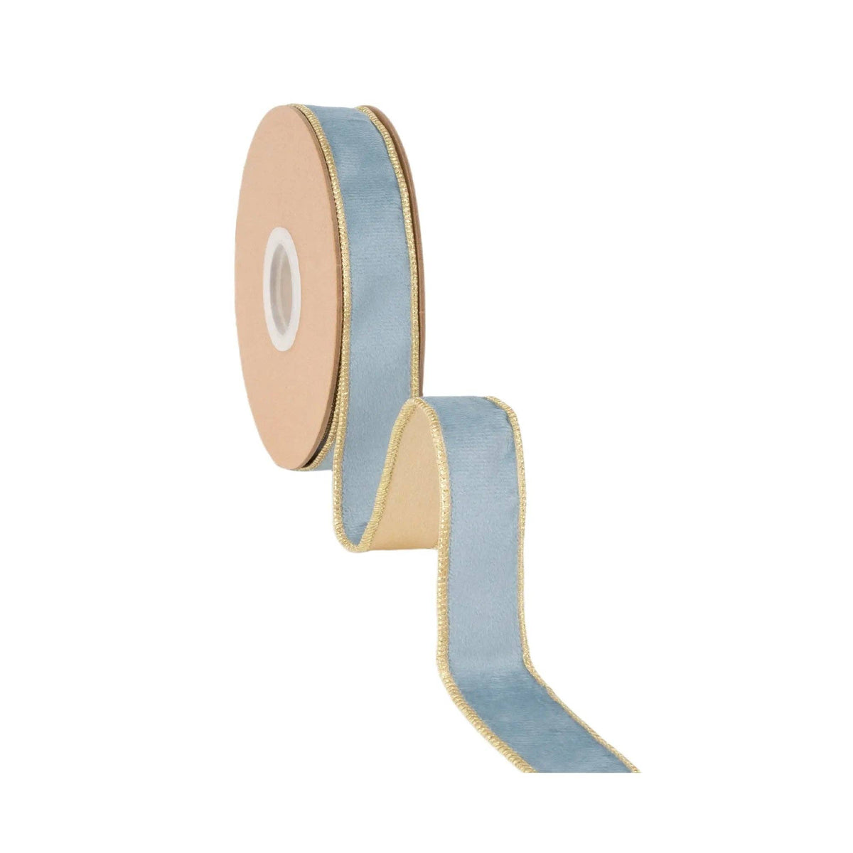 1" Reversible Classic Velvet Wired Ribbon | Capri Blue/Gold | 10 Yard Roll